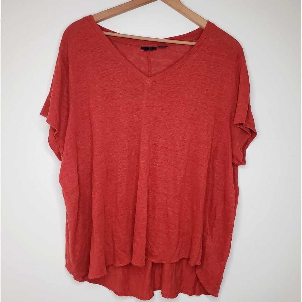 Tahari Linen‎ Top Sz 3X V-Neck Short Sleeve Flowy Lagenlook Beachy Boho Popover